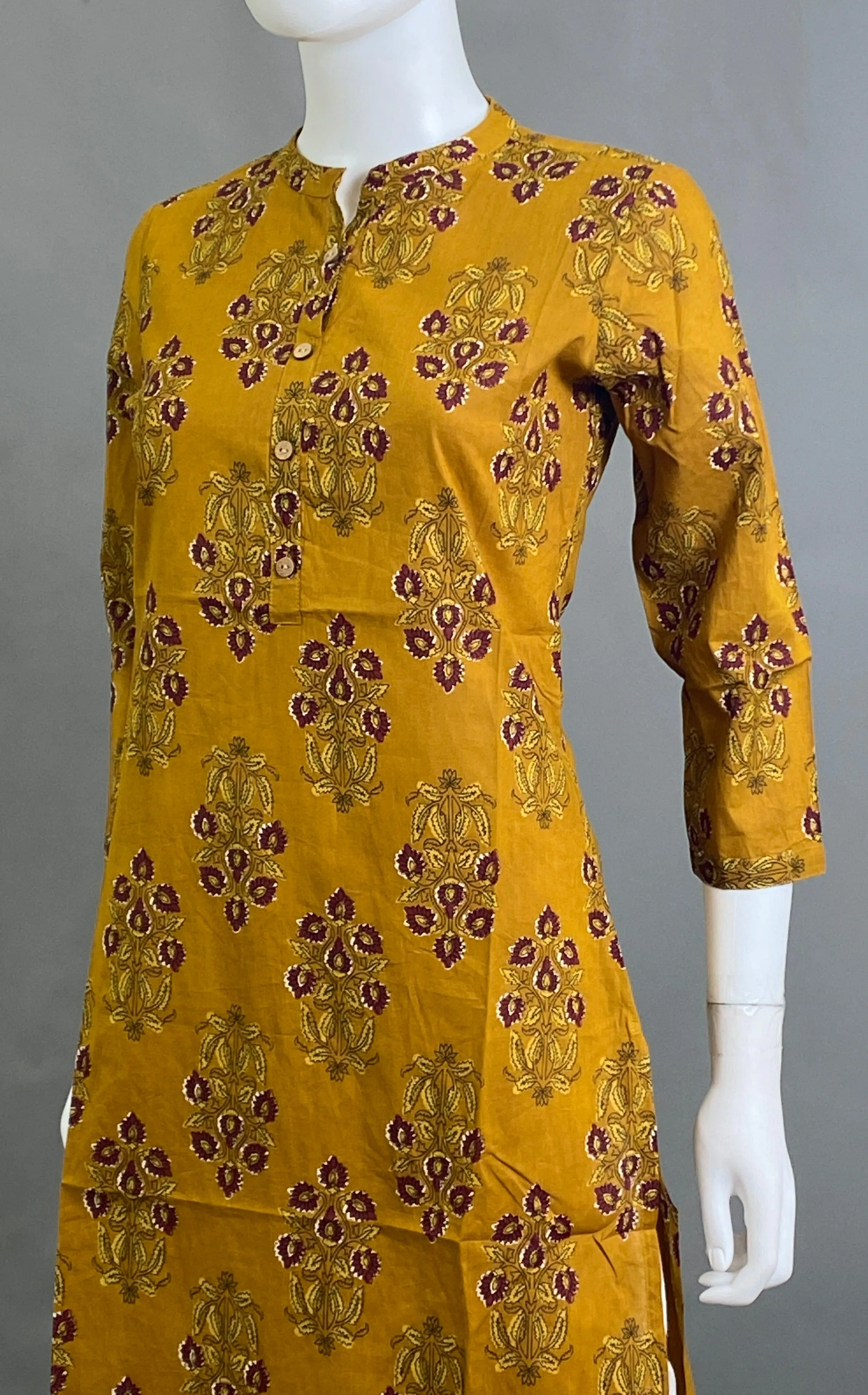 Mustard cotton Straight Kurti