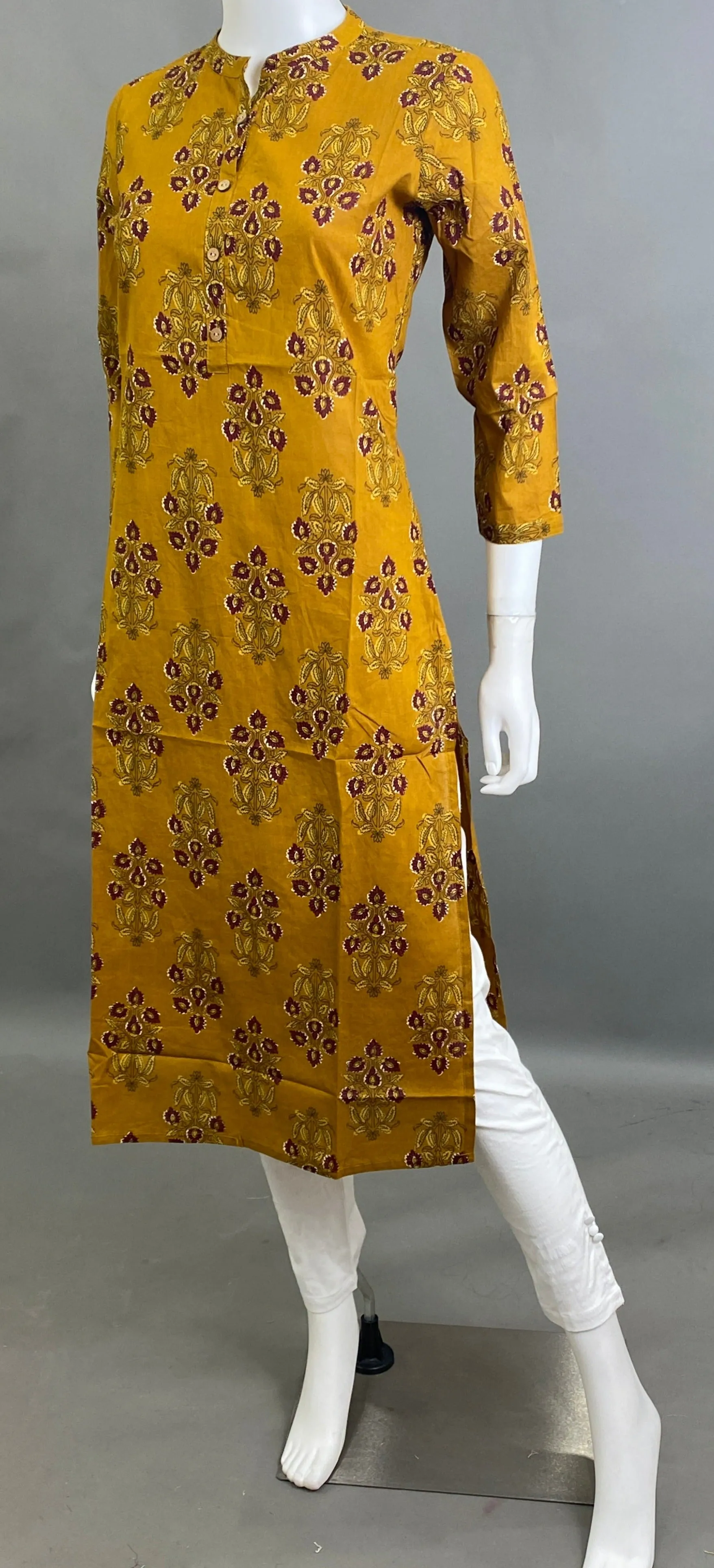 Mustard cotton Straight Kurti