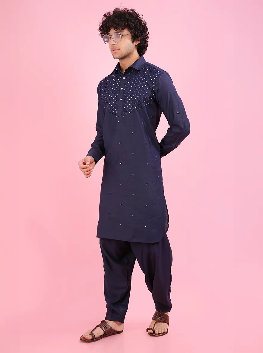 Navy Blue Pathani Kurta | TULA