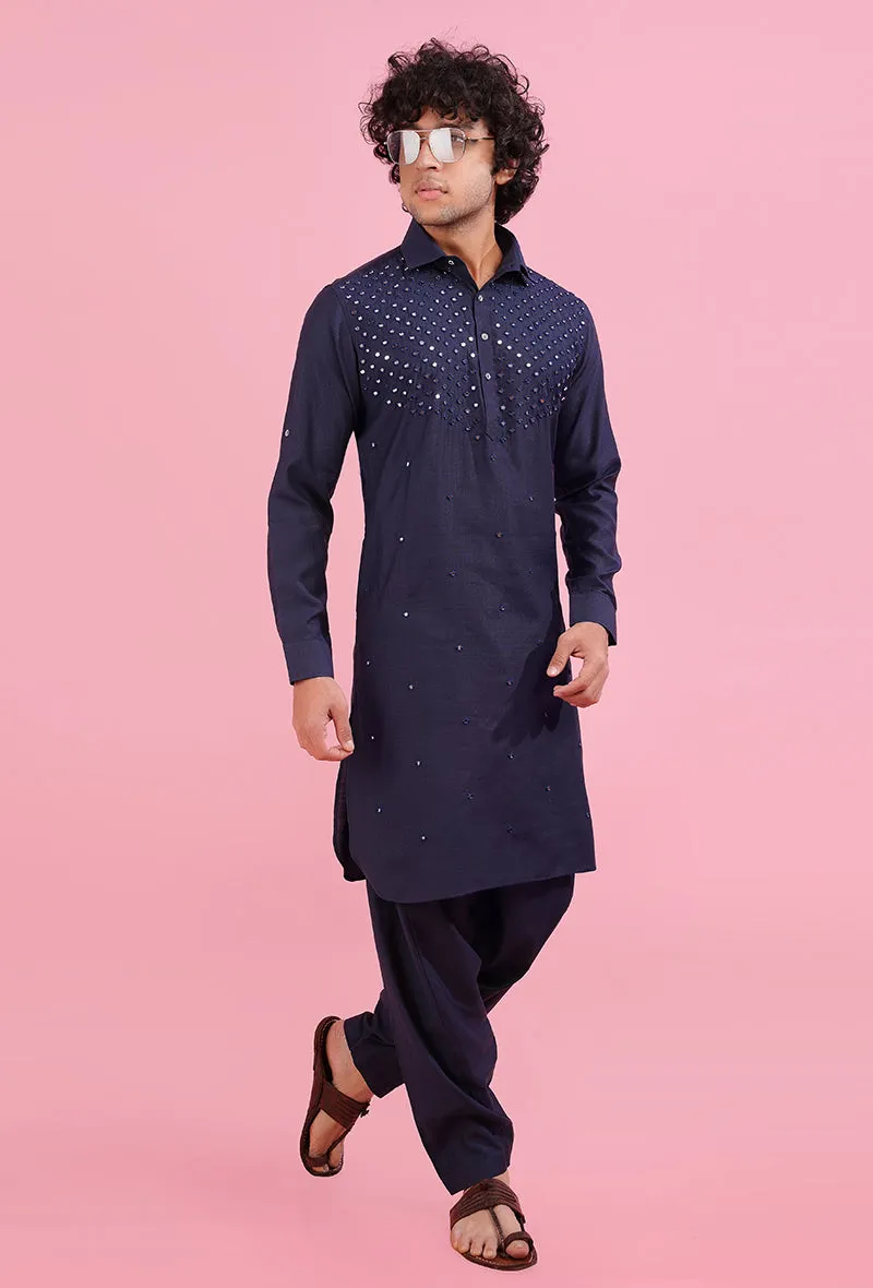 Navy Blue Pathani Kurta | TULA