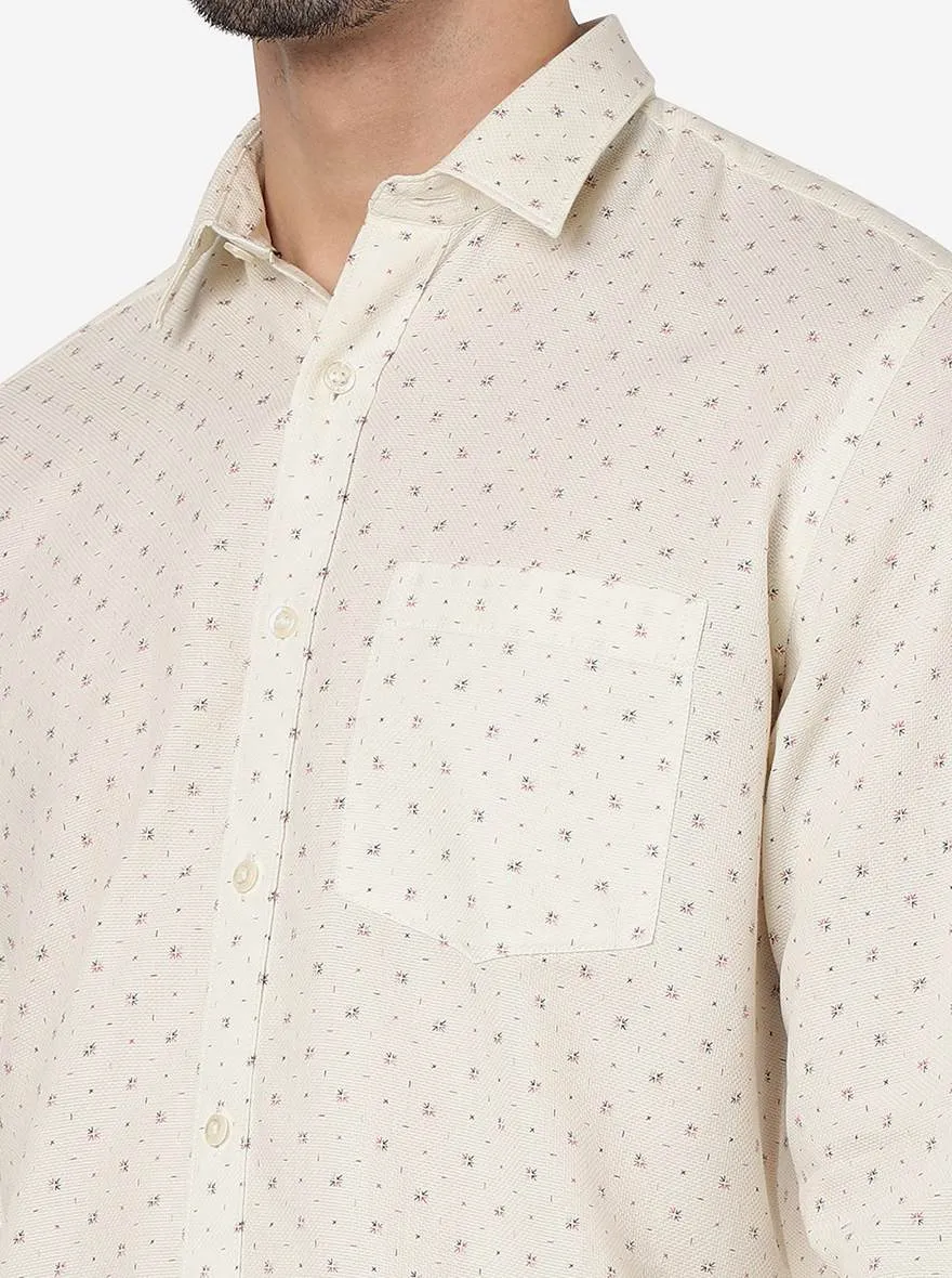 Off White Printed Slim Fit Semi Casual Shirt | JadeBlue