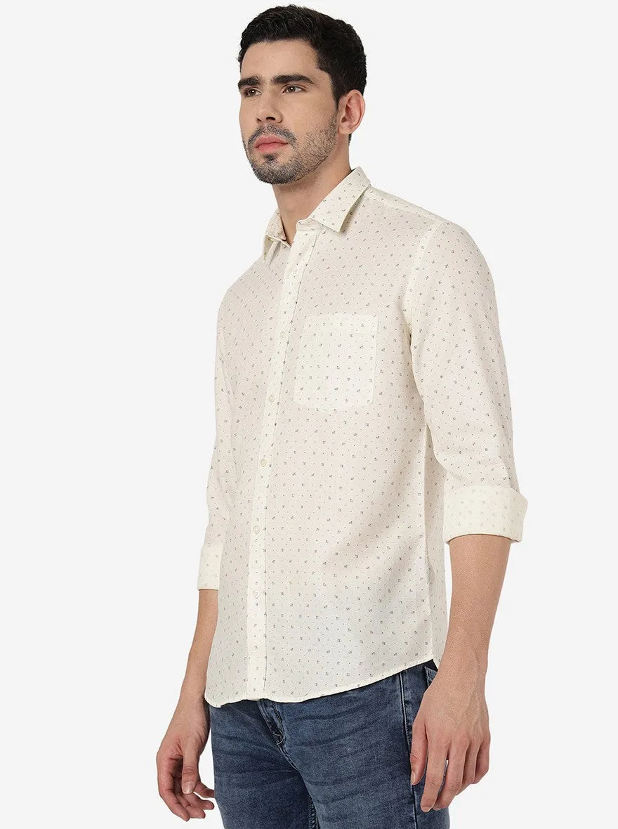 Off White Printed Slim Fit Semi Casual Shirt | JadeBlue