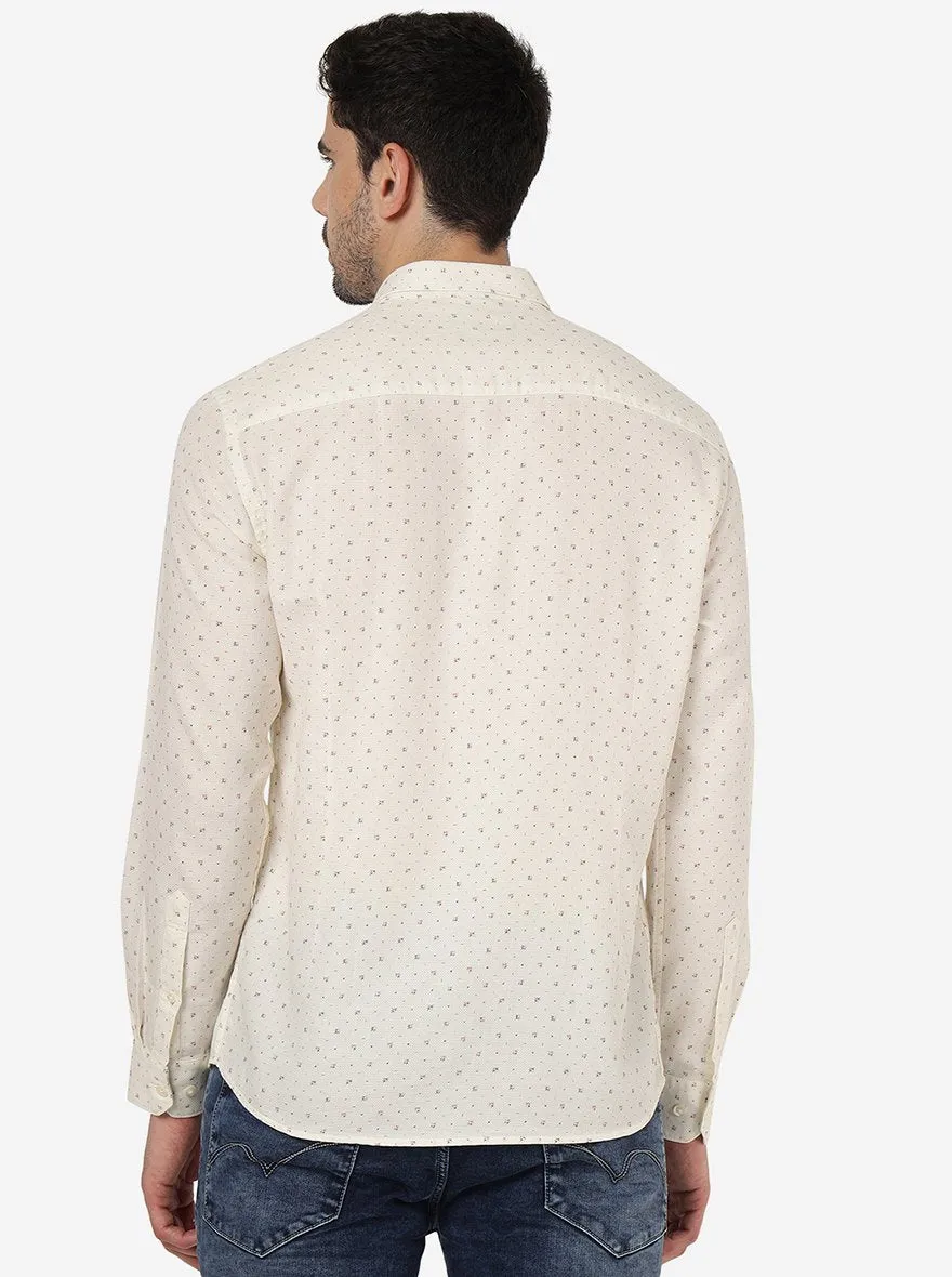 Off White Printed Slim Fit Semi Casual Shirt | JadeBlue