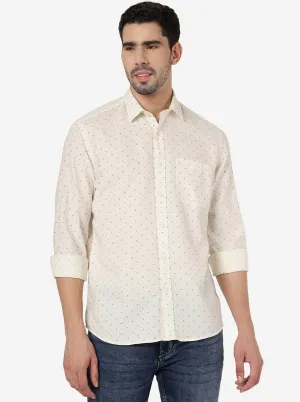 Off White Printed Slim Fit Semi Casual Shirt | JadeBlue