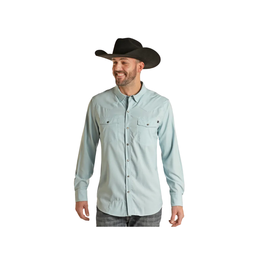 Panhandle Slim Men's Tek Western Solid Long Sleeve Snap Aqua Shirt