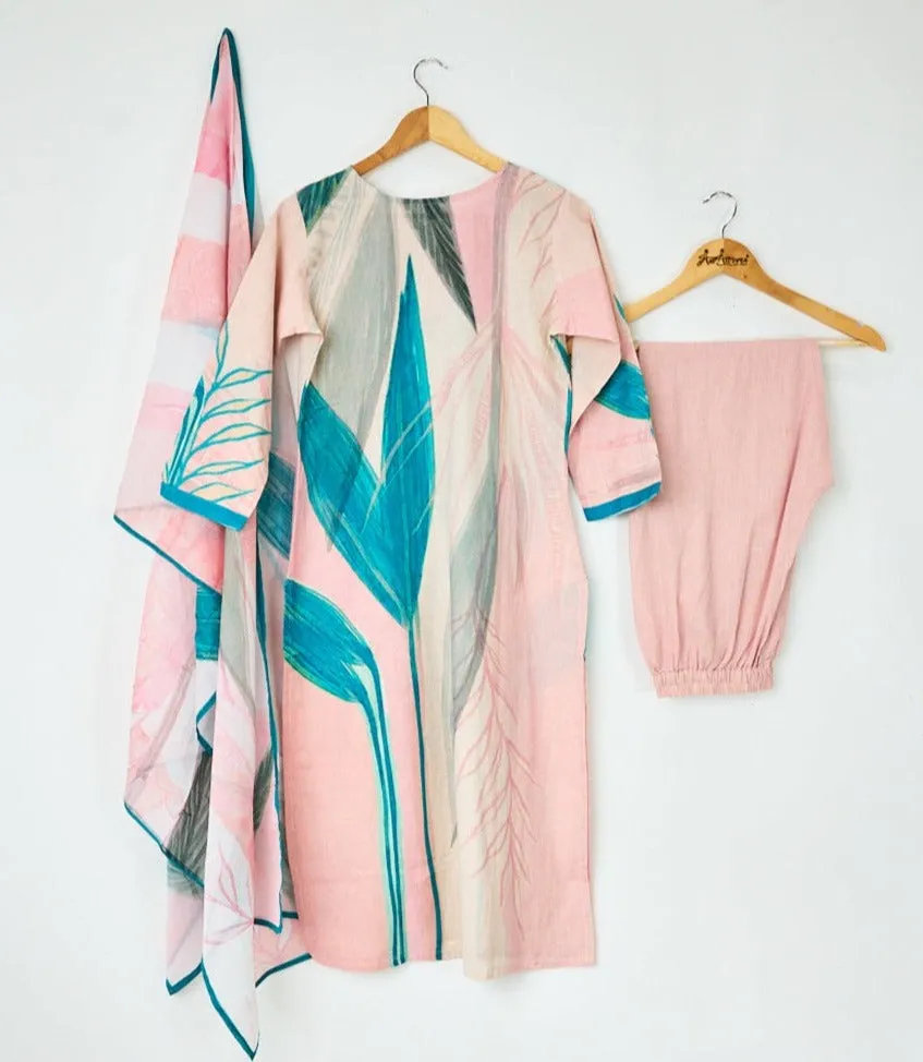 Pink and Green Kurta, Pants and Dupatta set