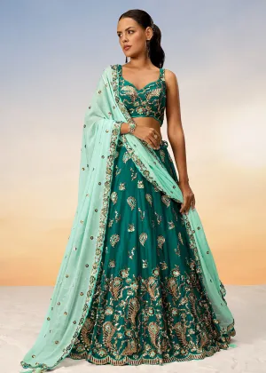 Pretty Green Sequins Embroidered Designer Lehenga Choli