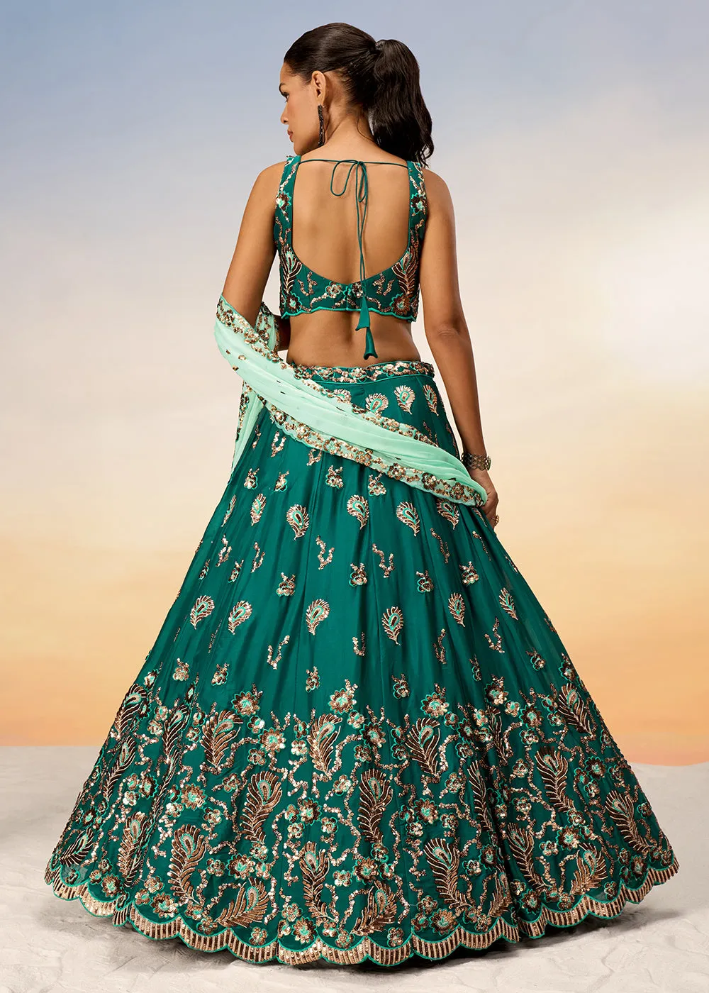 Pretty Green Sequins Embroidered Designer Lehenga Choli
