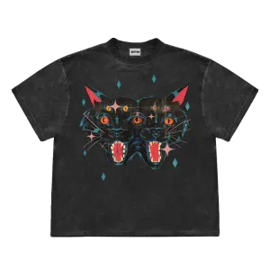 Psychedelic Black Cat Print Aesthetic T-Shirt