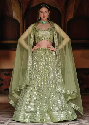Pure Butterfly Pista Green Sequins Work Lehenga Choli
