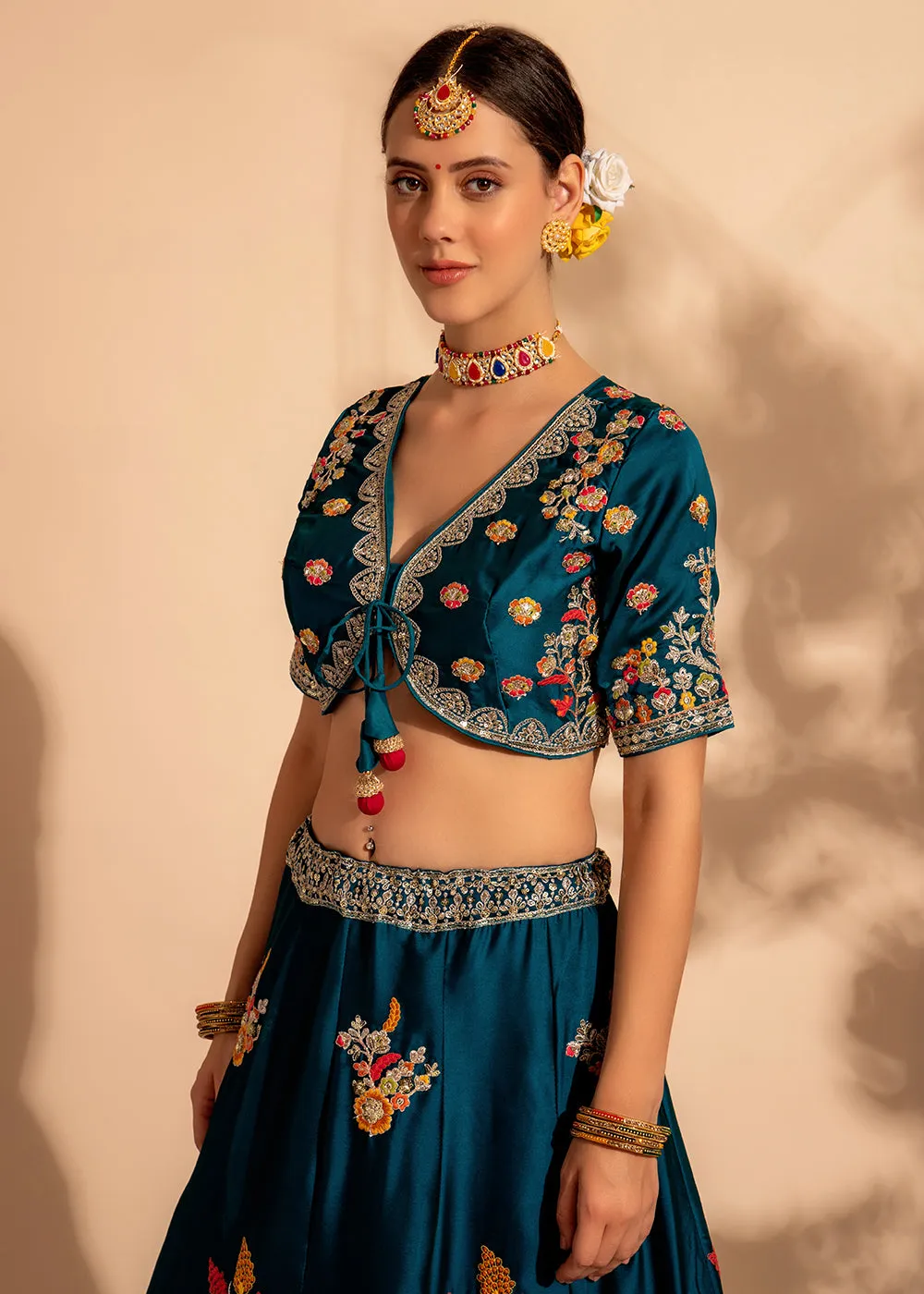 Rama Green Bridesmaid Style Wedding Lehenga Choli