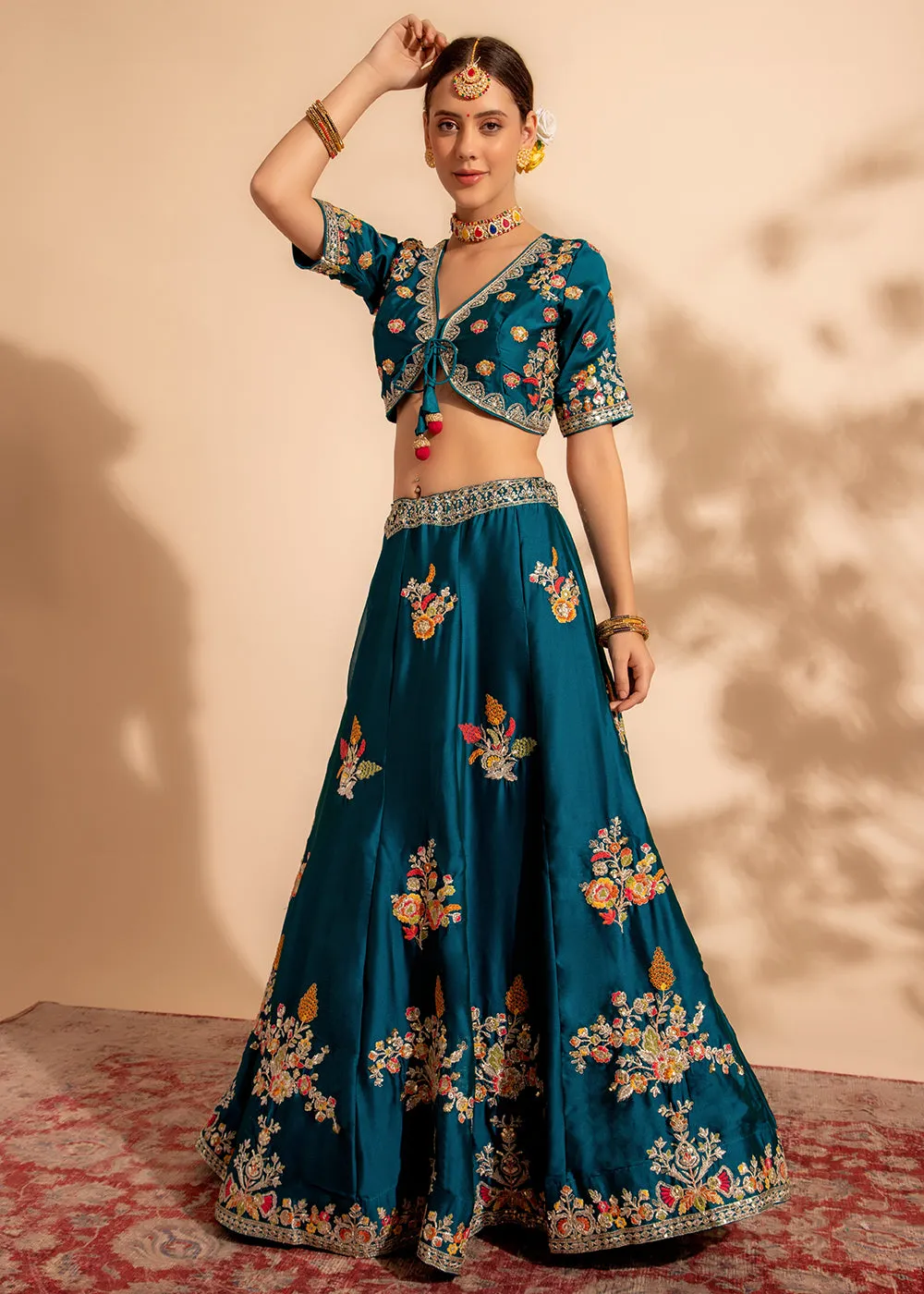 Rama Green Bridesmaid Style Wedding Lehenga Choli
