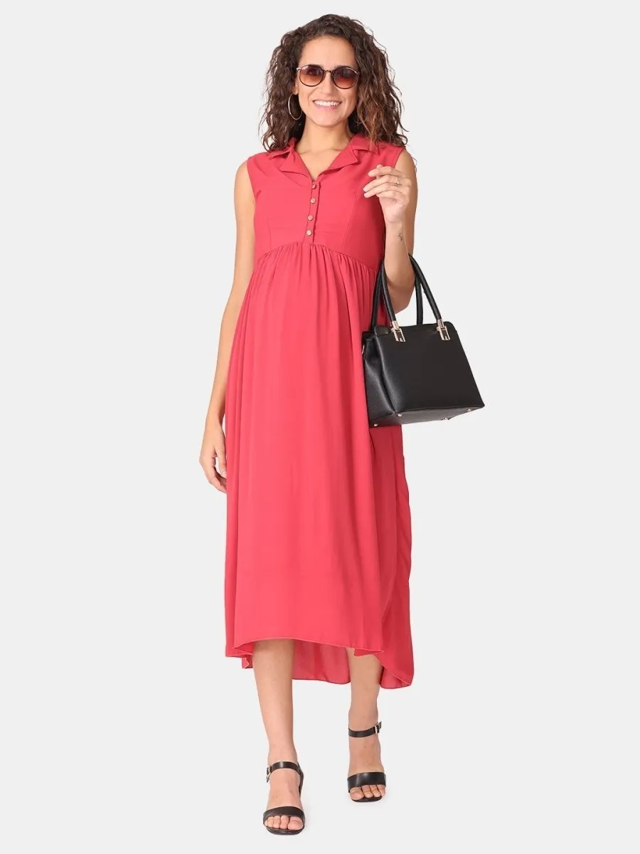 Red Cosmos Maternity and Nursing Dress