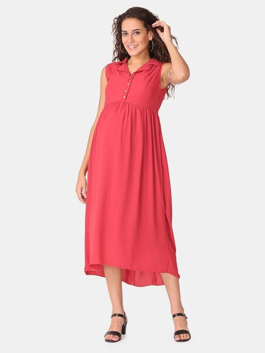 Red Cosmos Maternity and Nursing Dress