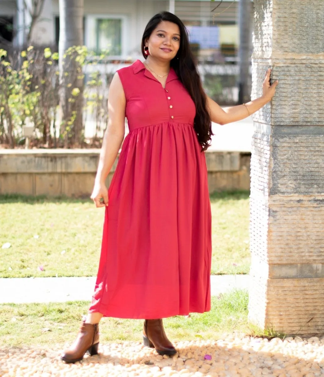 Red Cosmos Maternity and Nursing Dress