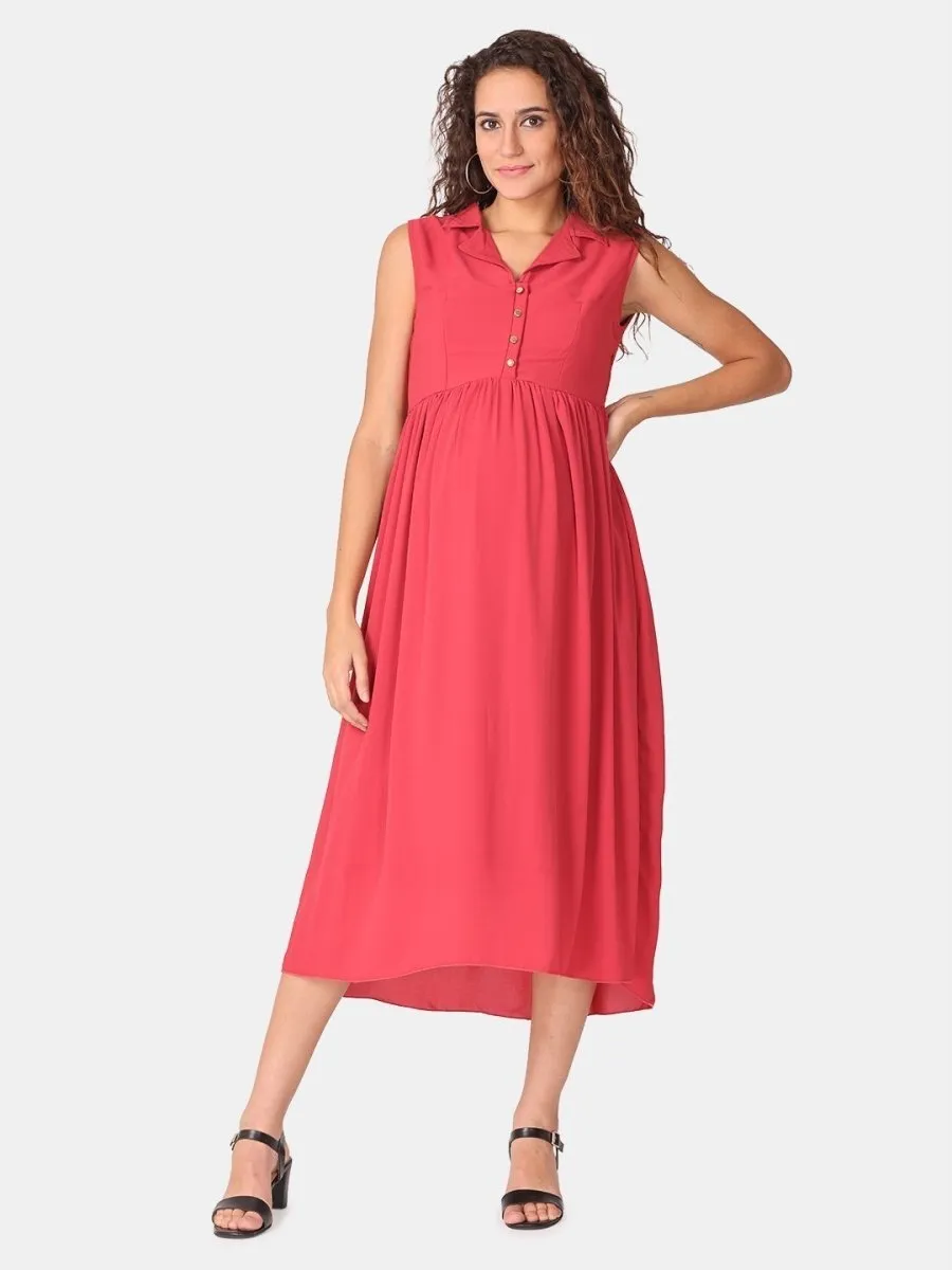 Red Cosmos Maternity and Nursing Dress
