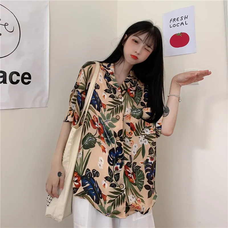 Retro Button Casual Print V-Neck Shirt