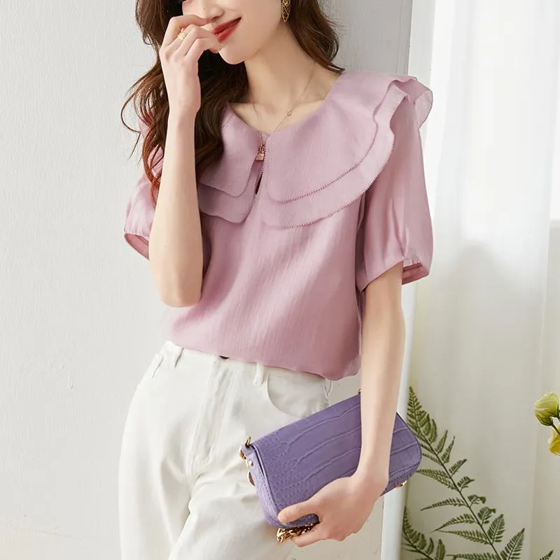 Ruffle Trim Niche Purple Blouse