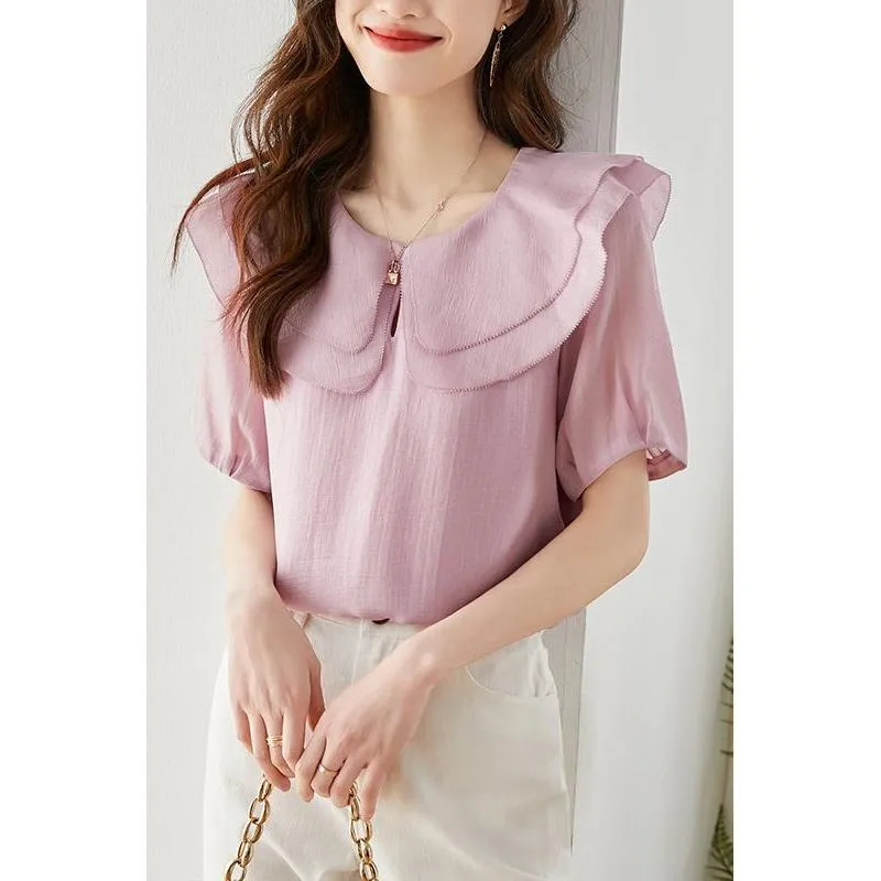 Ruffle Trim Niche Purple Blouse