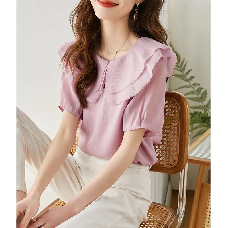 Ruffle Trim Niche Purple Blouse