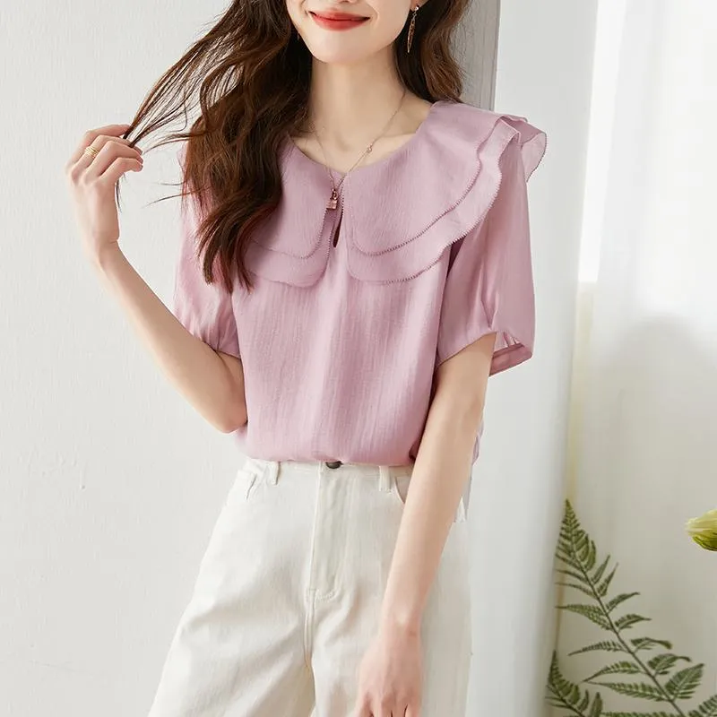 Ruffle Trim Niche Purple Blouse