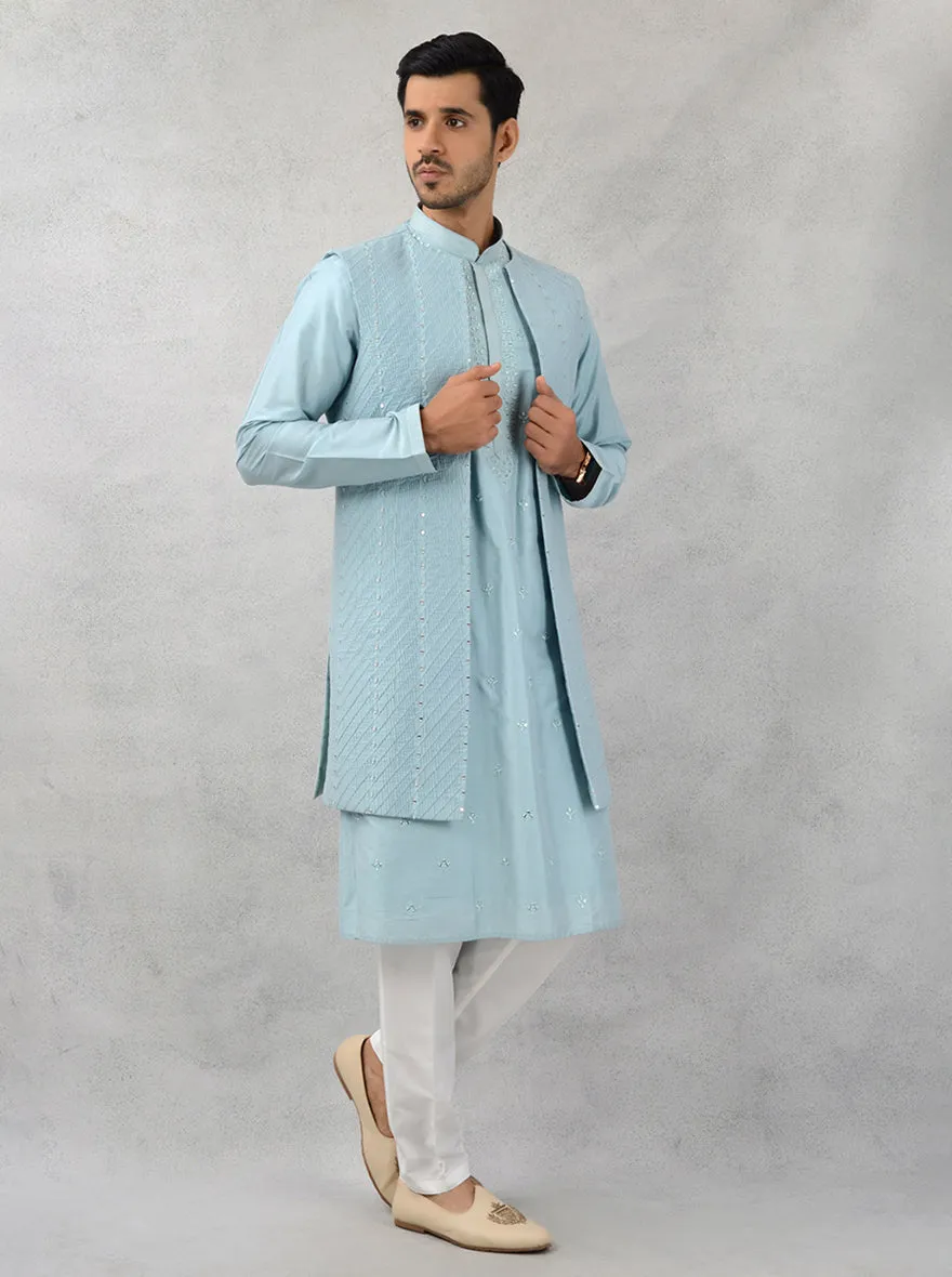 Sea Blue Kurta Set with Koti | TULA