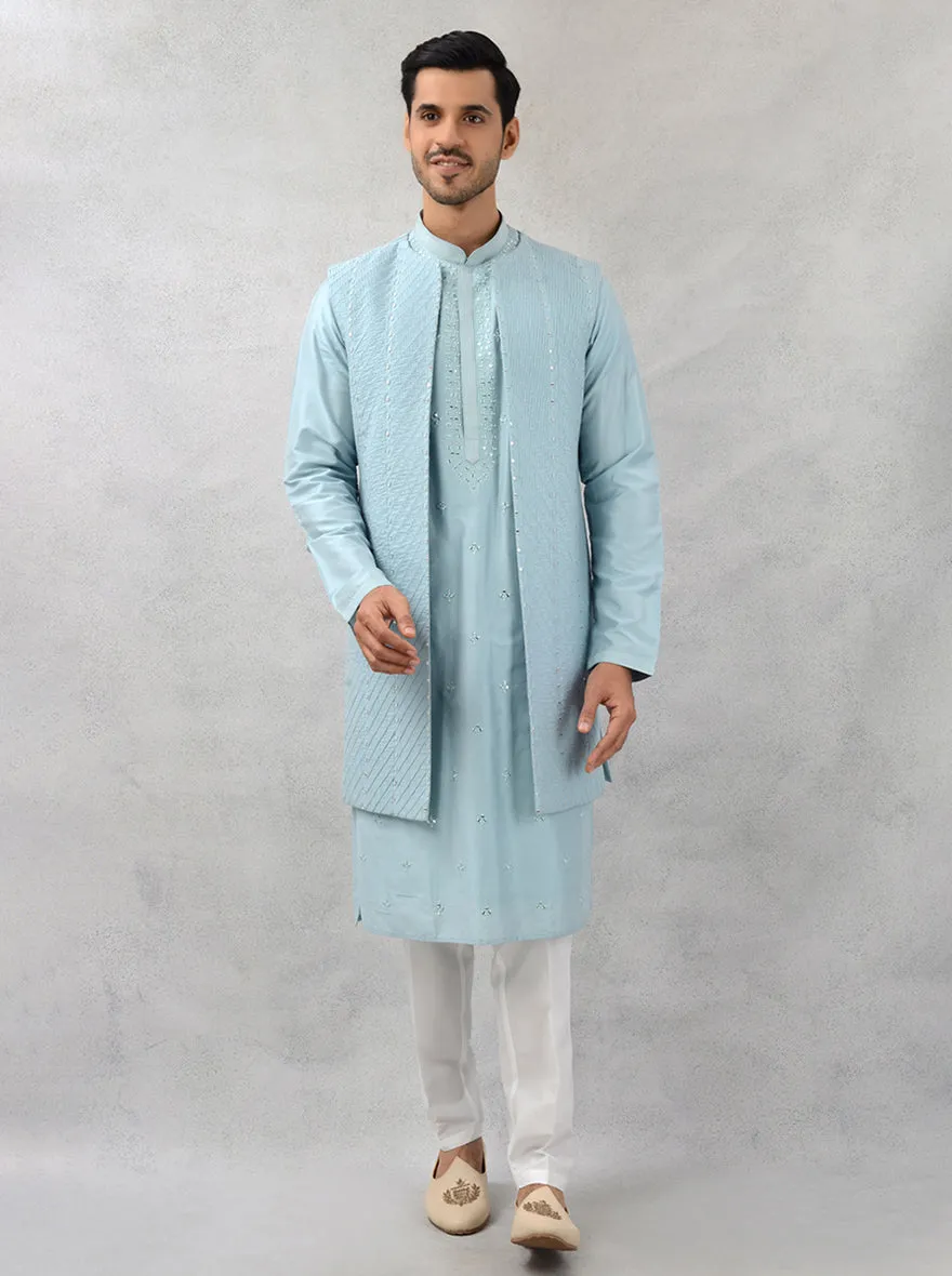 Sea Blue Kurta Set with Koti | TULA
