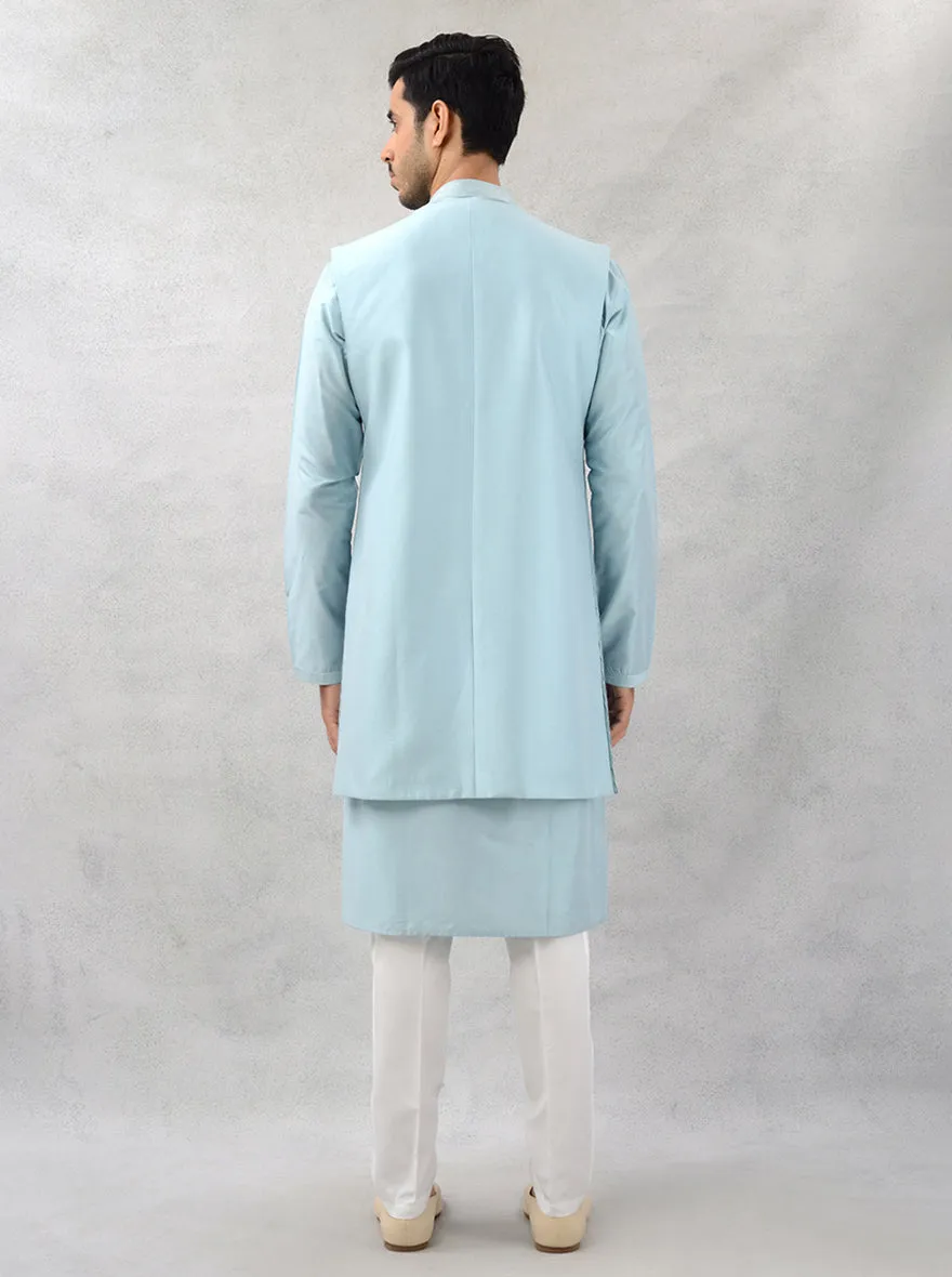 Sea Blue Kurta Set with Koti | TULA