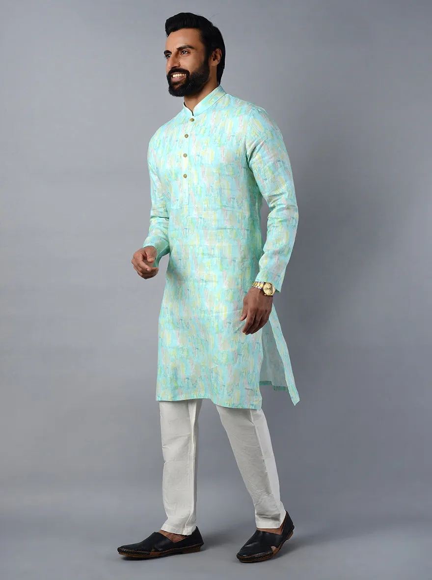 Sea Blue Printed Regular Fit Kurta | TULA