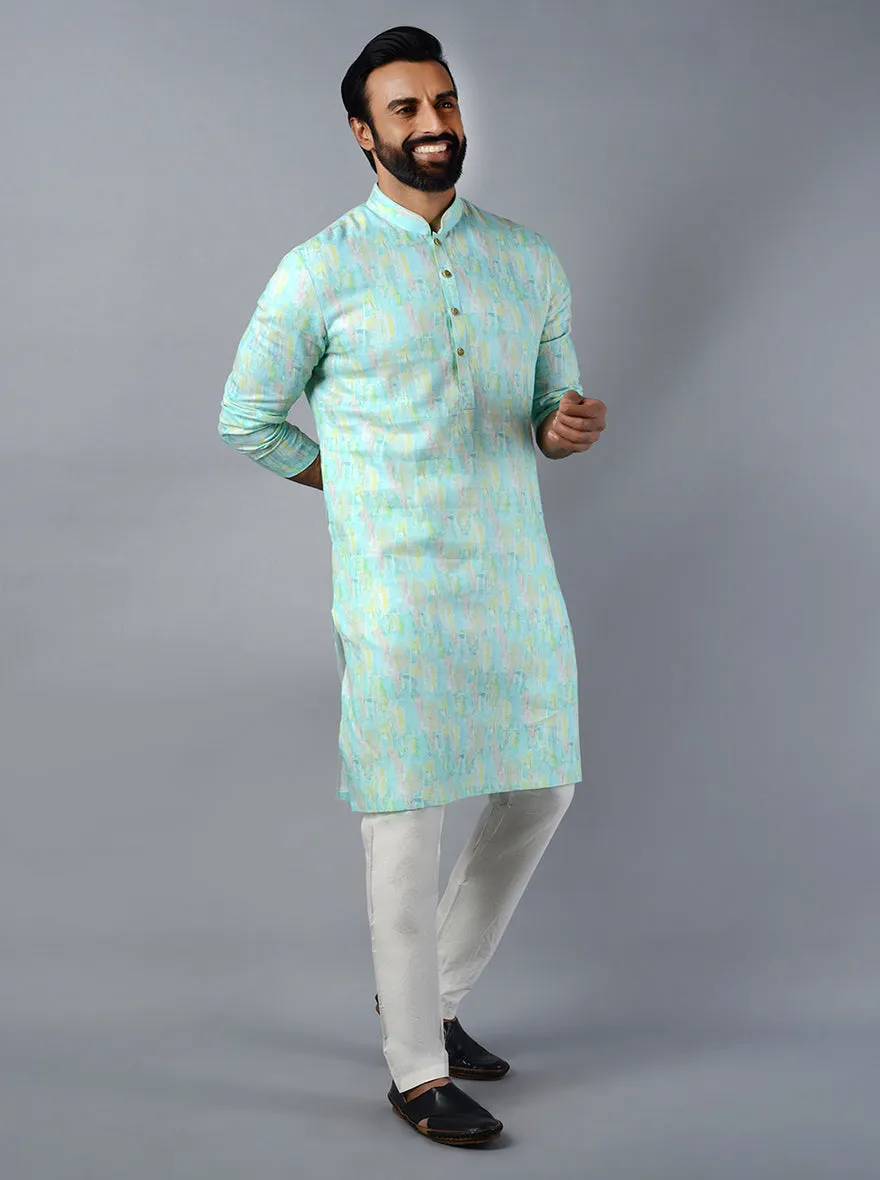 Sea Blue Printed Regular Fit Kurta | TULA