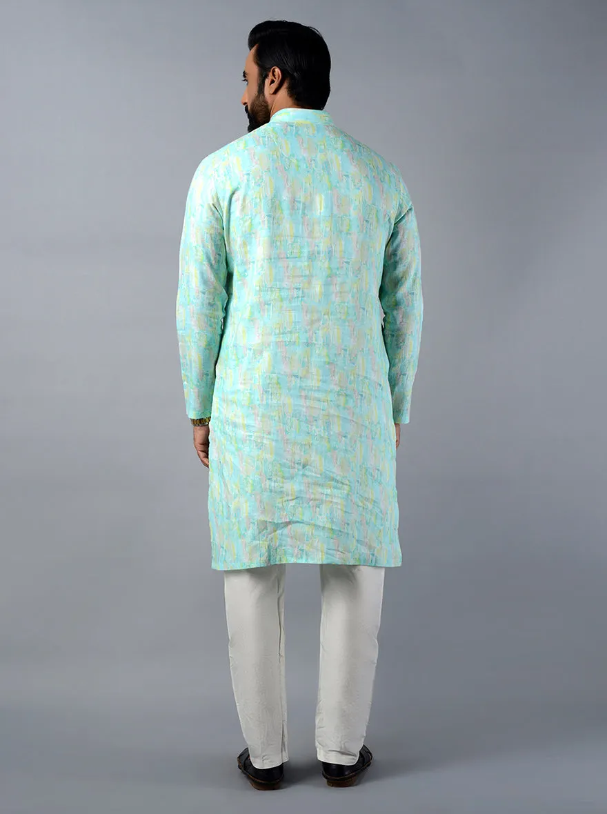 Sea Blue Printed Regular Fit Kurta | TULA