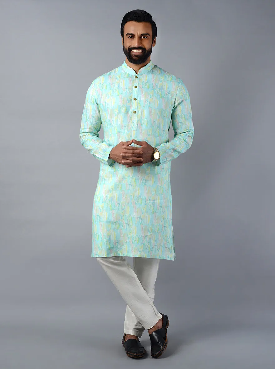 Sea Blue Printed Regular Fit Kurta | TULA