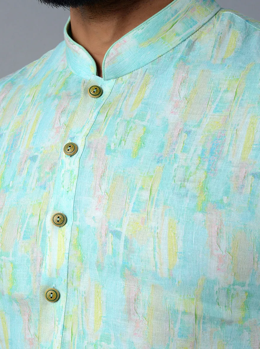 Sea Blue Printed Regular Fit Kurta | TULA