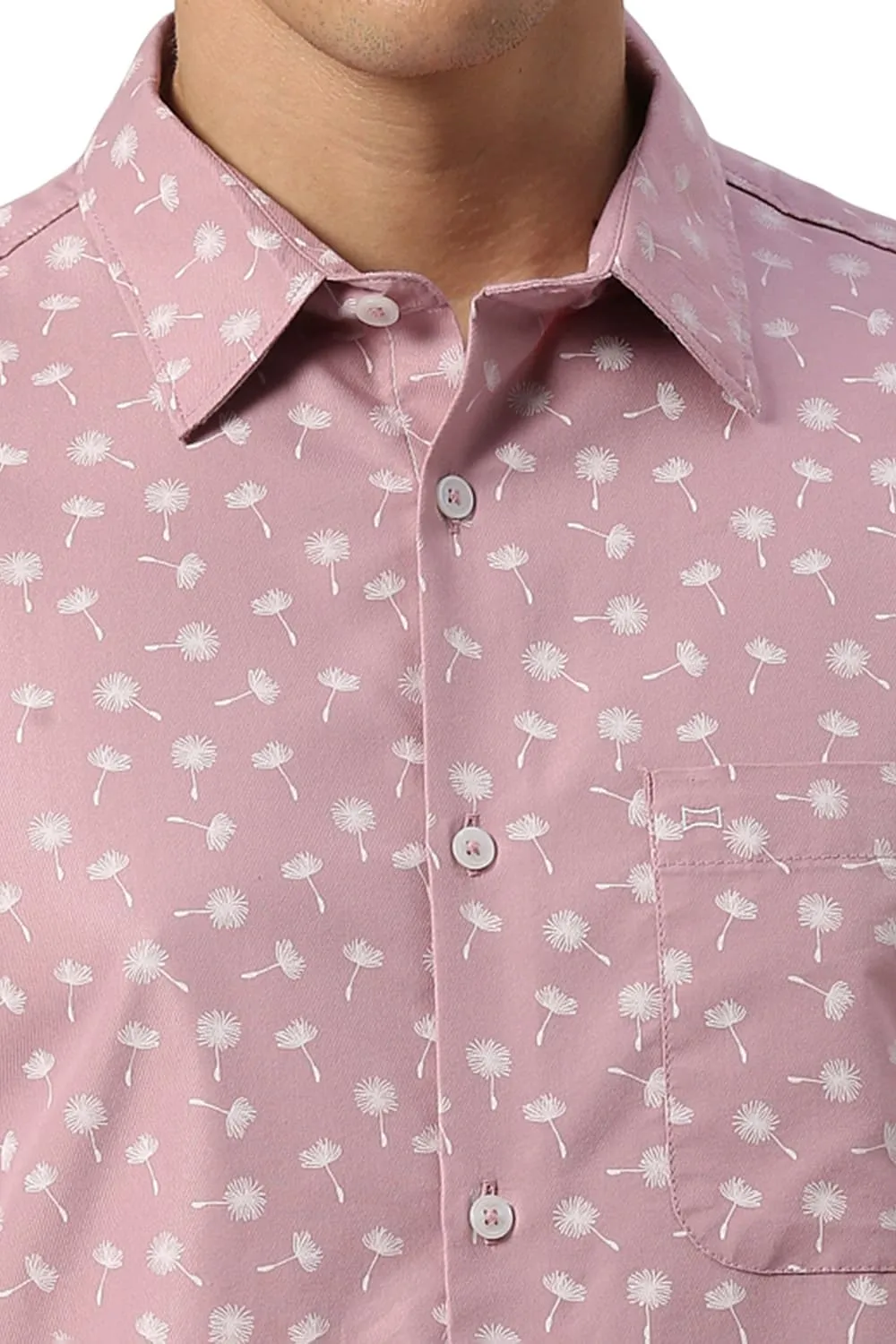 Slim Fit Cotton Polyester Cavalry Twill Printed Halfsleeves Shirt
