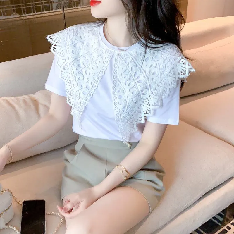 Slimming Pure Cotton Lace Patchwork Blouse