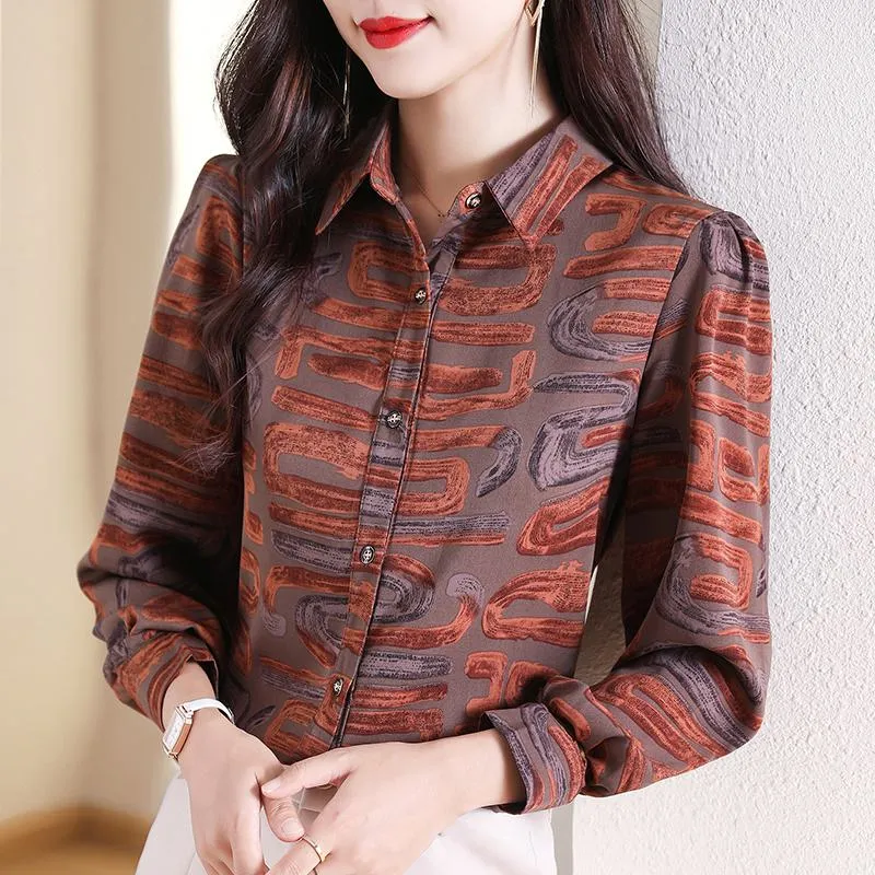 Slimming Silk Chic Print Simplicity Versatile Shirt
