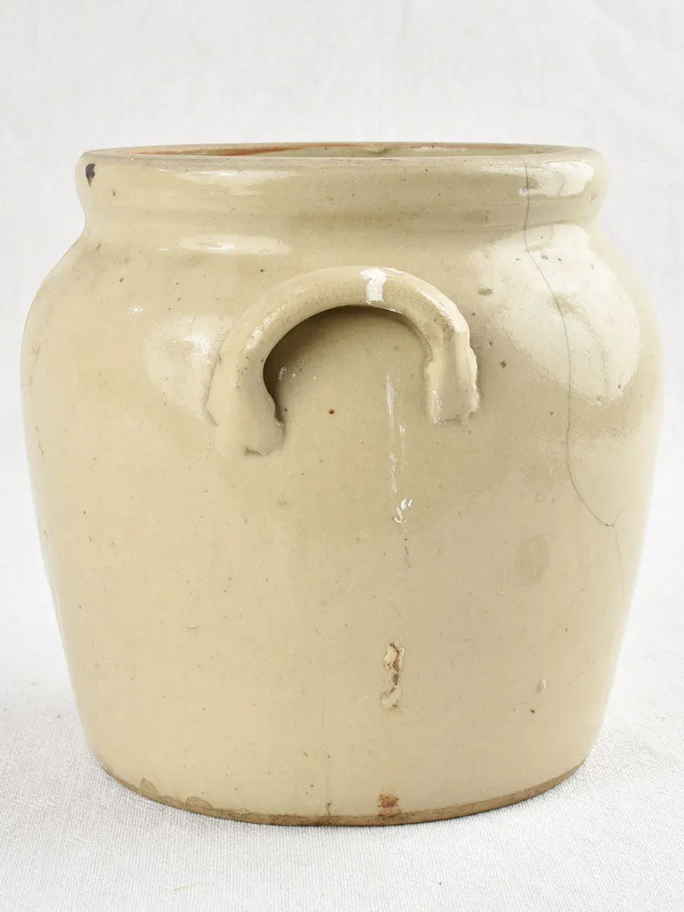 Small earthenware crock pot - green / gray 8"