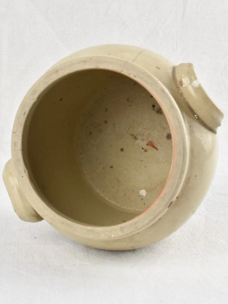Small earthenware crock pot - green / gray 8"