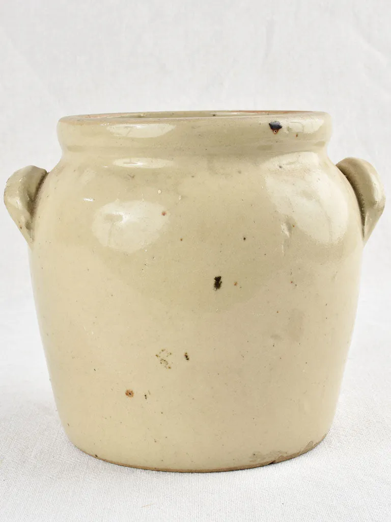 Small earthenware crock pot - green / gray 8"