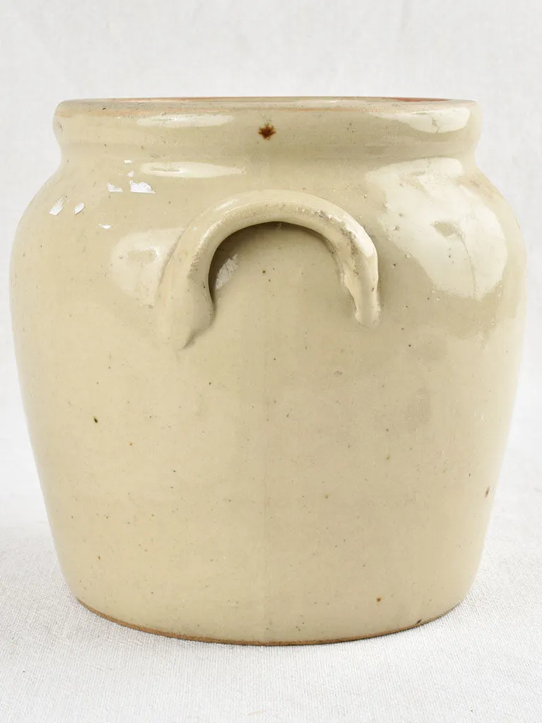 Small earthenware crock pot - green / gray 8"