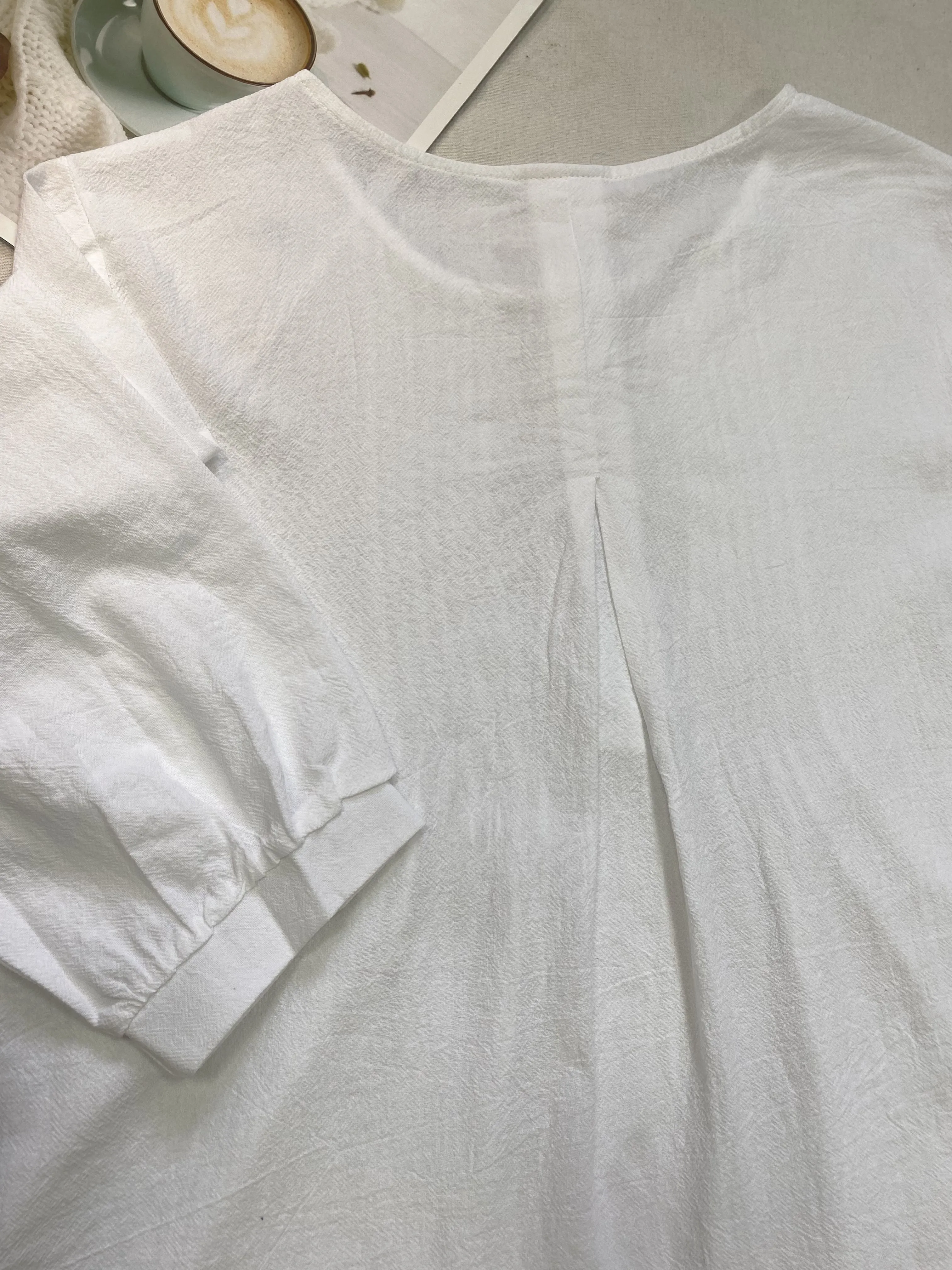 Springready Plus Size Button Front Blouse in Casual Crew Neck