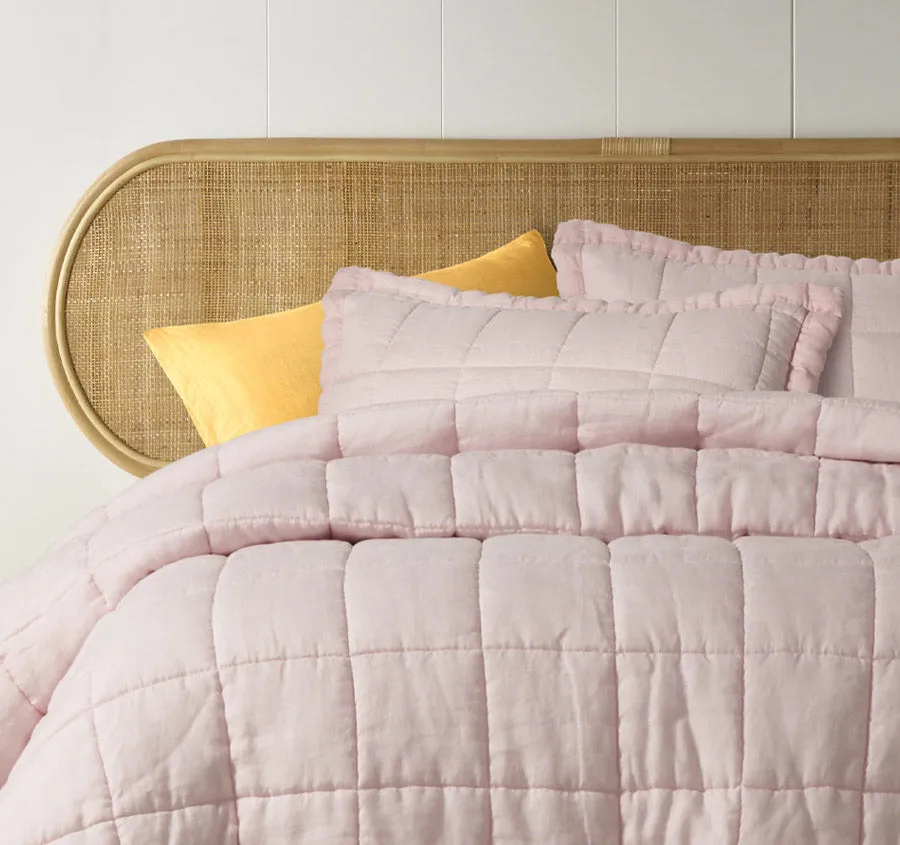 Stonewashed French Linen Coverlet Set Range Blush