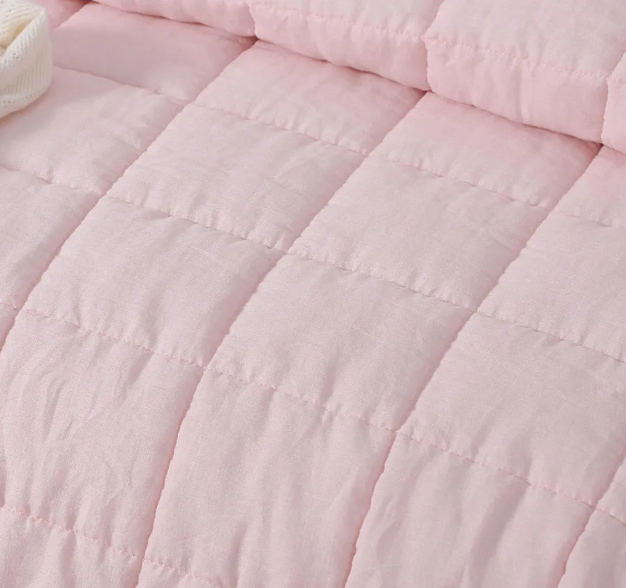 Stonewashed French Linen Coverlet Set Range Blush