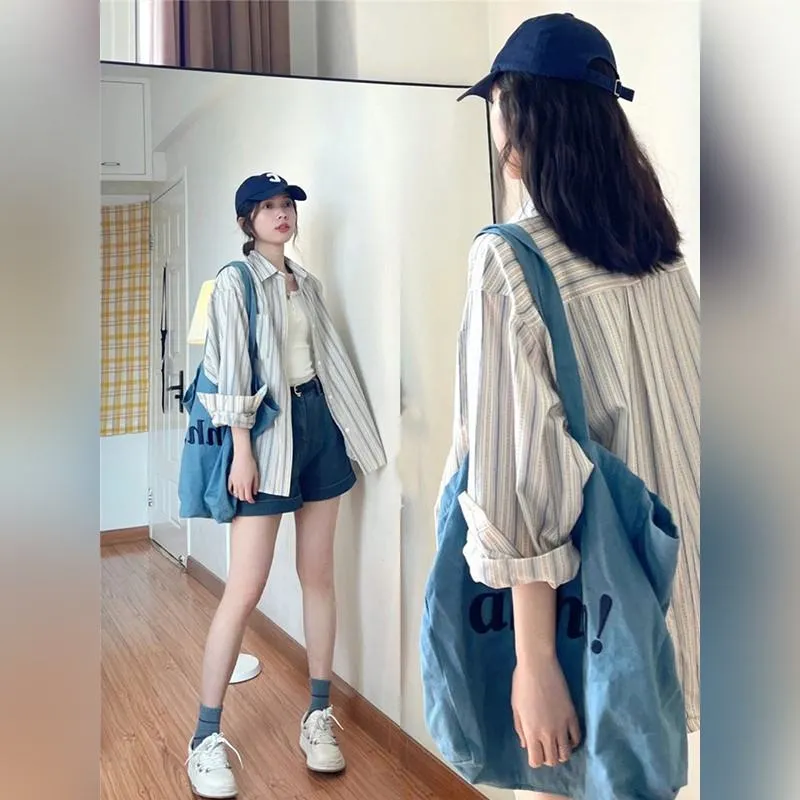 Stripe Loose Fit Long Sleeve Midi Button Front Lazy Shirt