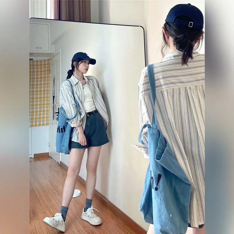 Stripe Loose Fit Long Sleeve Midi Button Front Lazy Shirt