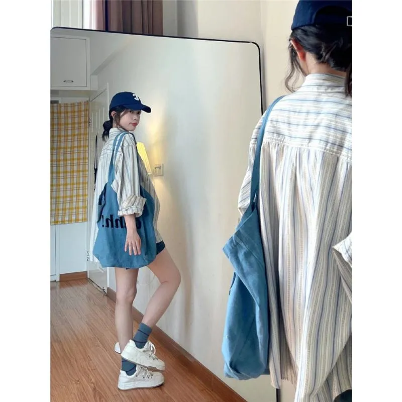 Stripe Loose Fit Long Sleeve Midi Button Front Lazy Shirt