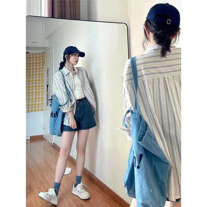 Stripe Loose Fit Long Sleeve Midi Button Front Lazy Shirt