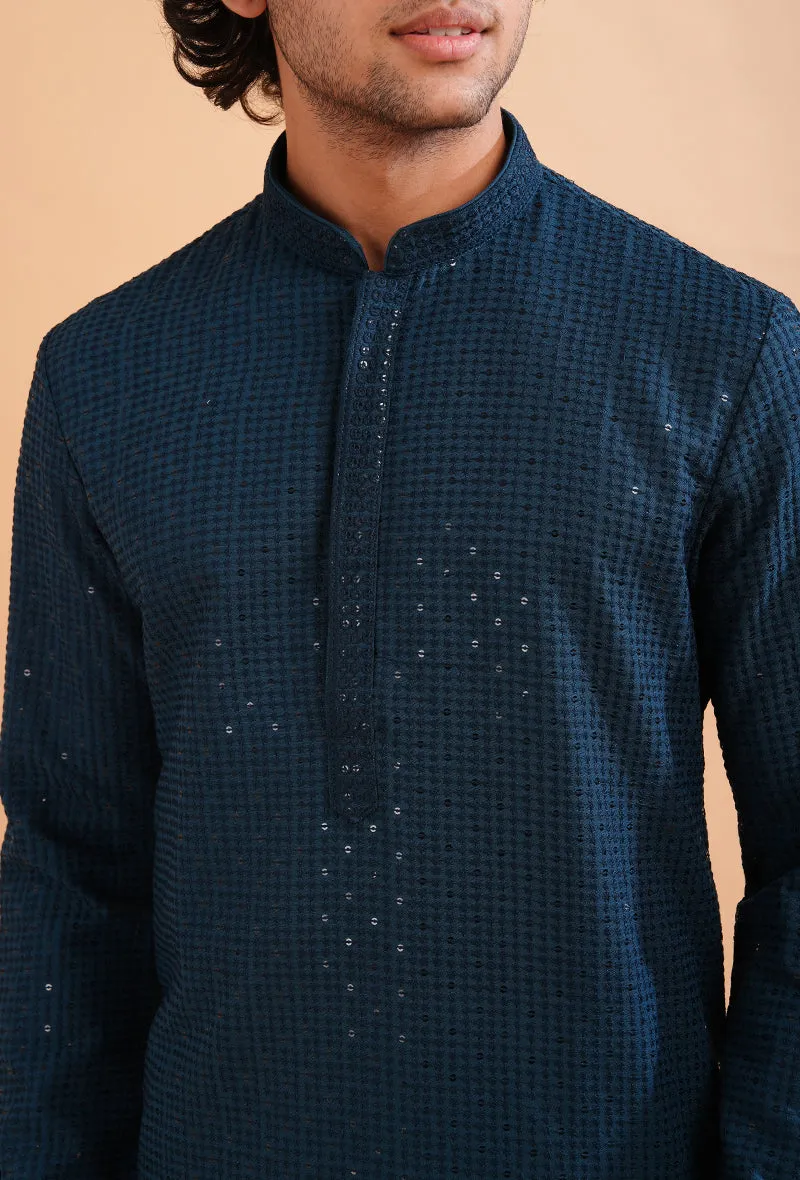 Teal Blue Kurta Pajama | Azania