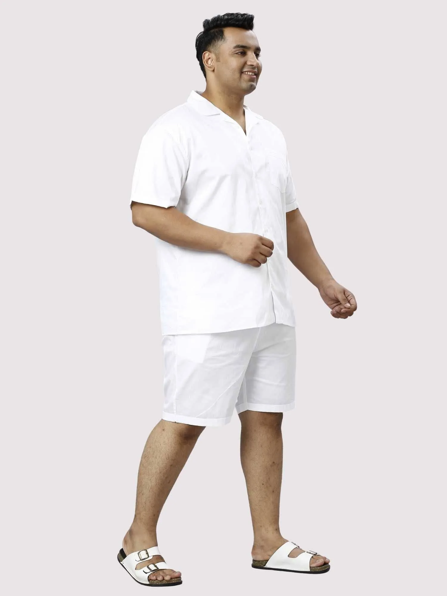 Titan Solid White Half Co-ords Set Men's Plus Size