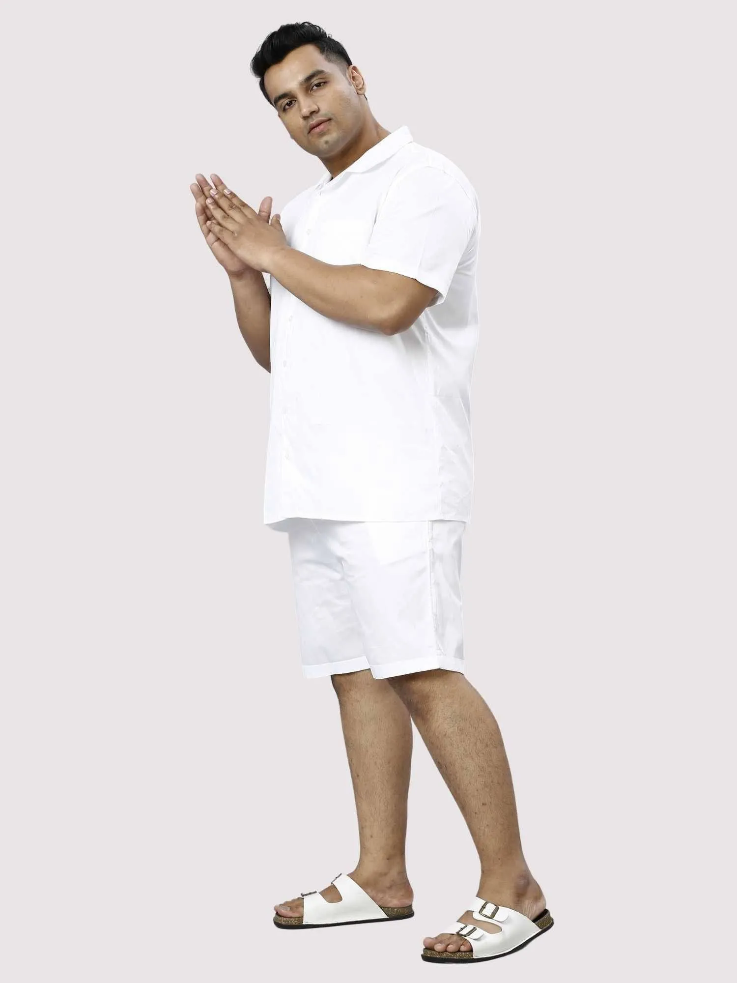 Titan Solid White Half Co-ords Set Men's Plus Size